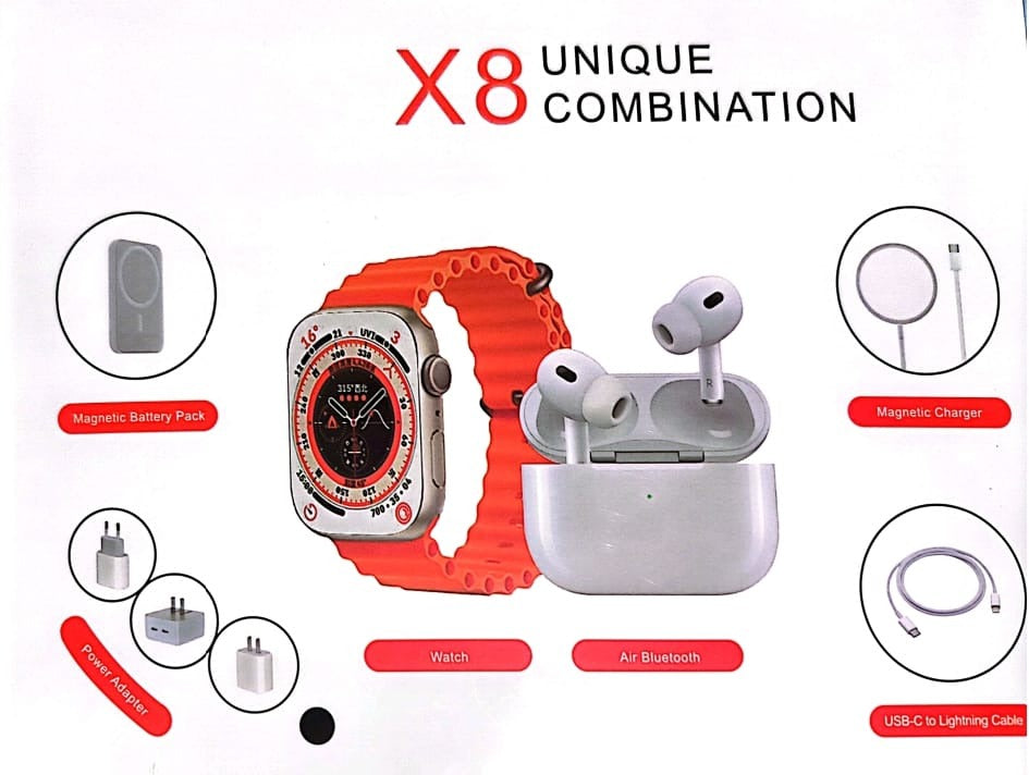 X8 Smartwatch with Power Bank and Wireless Earphone - X8 Smartwatch مع بنك الطاقة وسماعة لاسلكية